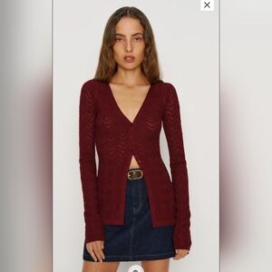 Reformation Sutton Regenerative Merino Open Knit Sweater Red - Size M